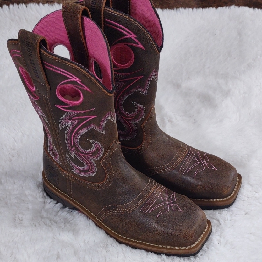IRISH SETTER, Work, Size,7.5B,Brown and Pink Western Boots - Picture 17 of 17
